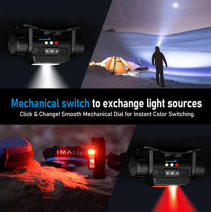 Rechargeable LED Headlamp 3500LM 349m USB-C White Red Light