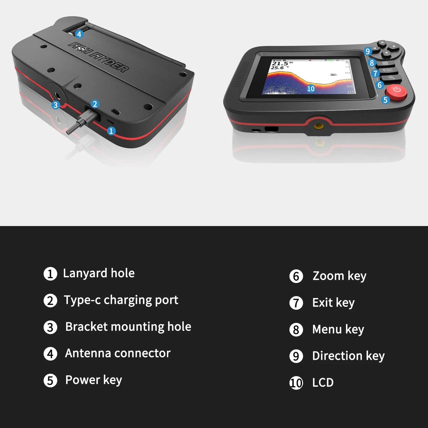 Waterproof Fishfinder Echo Sounder with LCD Display 200M