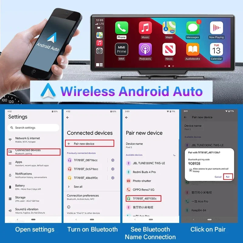 10.26 Inch 4K Dash Cam Rear Camera 64G