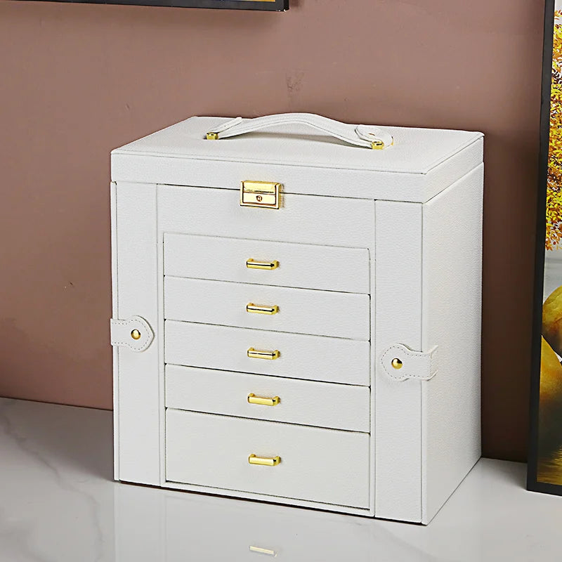 Luxury White Jewelry Organizer Five Layer Necklace Ring Watch Box