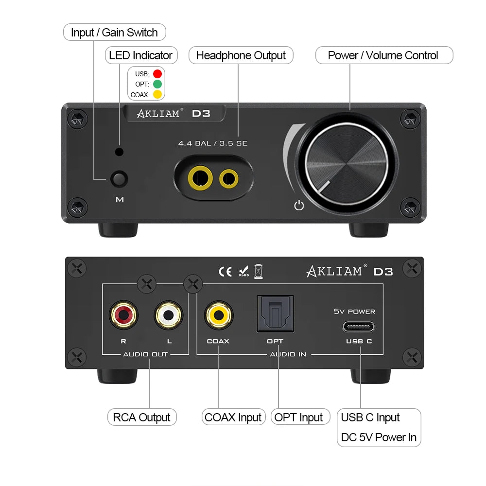 Desktop Balanced HiFi DAC Headphone Amplifier with High Power Output