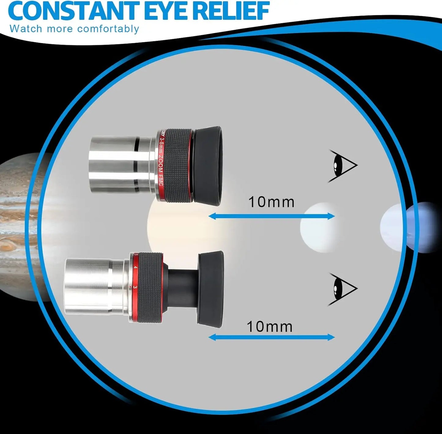 Telescope Zoom Eyepiece 3 to 8mm with Barlow Lens