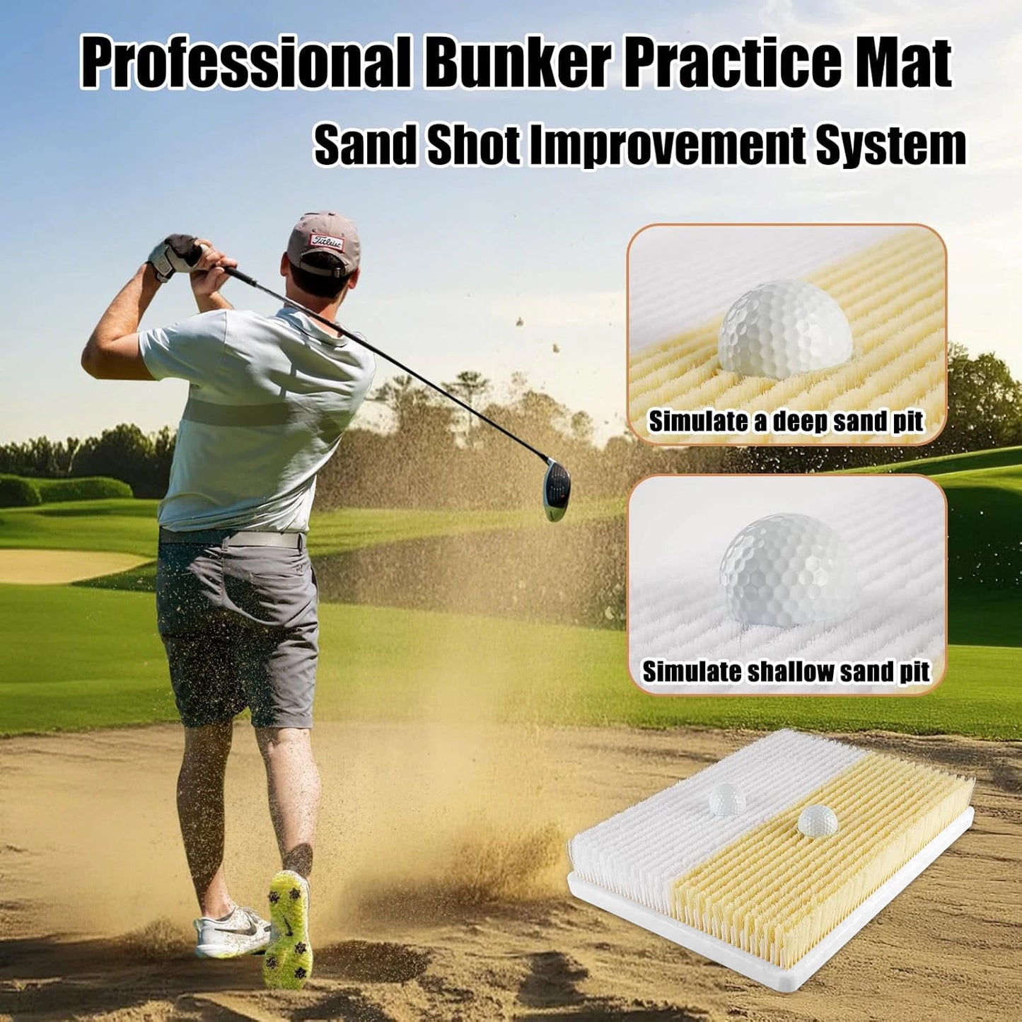 Portable Golf Bunker Practice Mat with Dual Pit