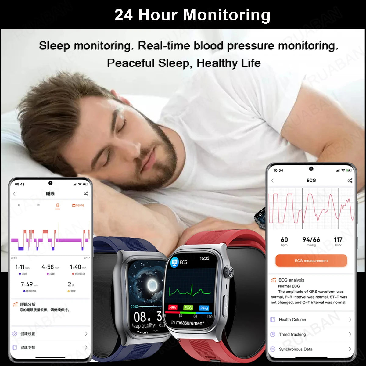 Black Smart Watch for ECG Blood Pressure and Lipids