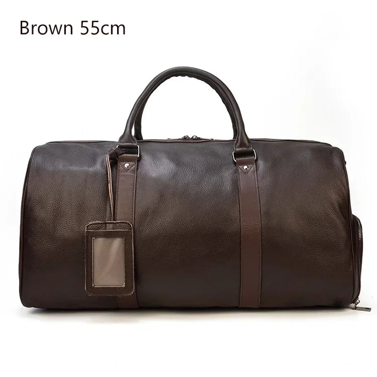 Genuine Leather Weekend Travel Duffle Bag Brown