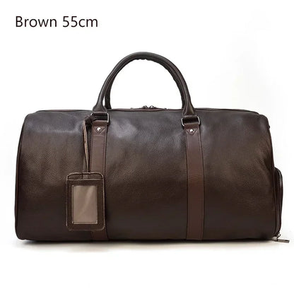 Genuine Leather Weekend Travel Duffle Bag Brown