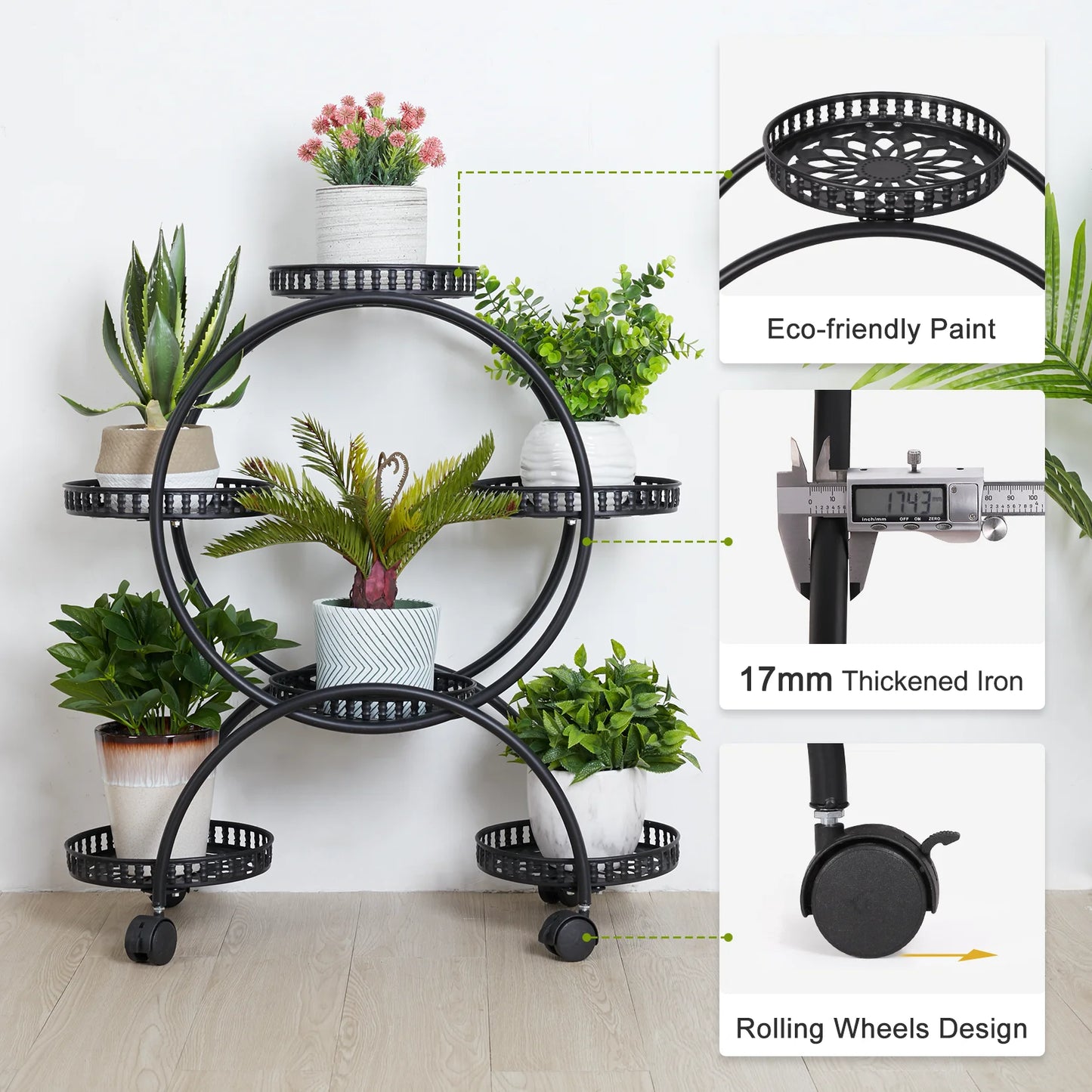 4-Tier Plant Stand with Wheels Holds Six Flower Pots