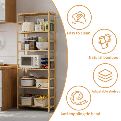 Slim Freestanding Bamboo Bookcase with Adjustable Shelves