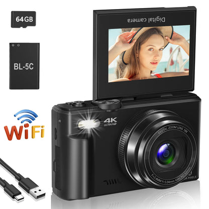 Black 4K Vlog Camera 180 Flip Screen 64GB