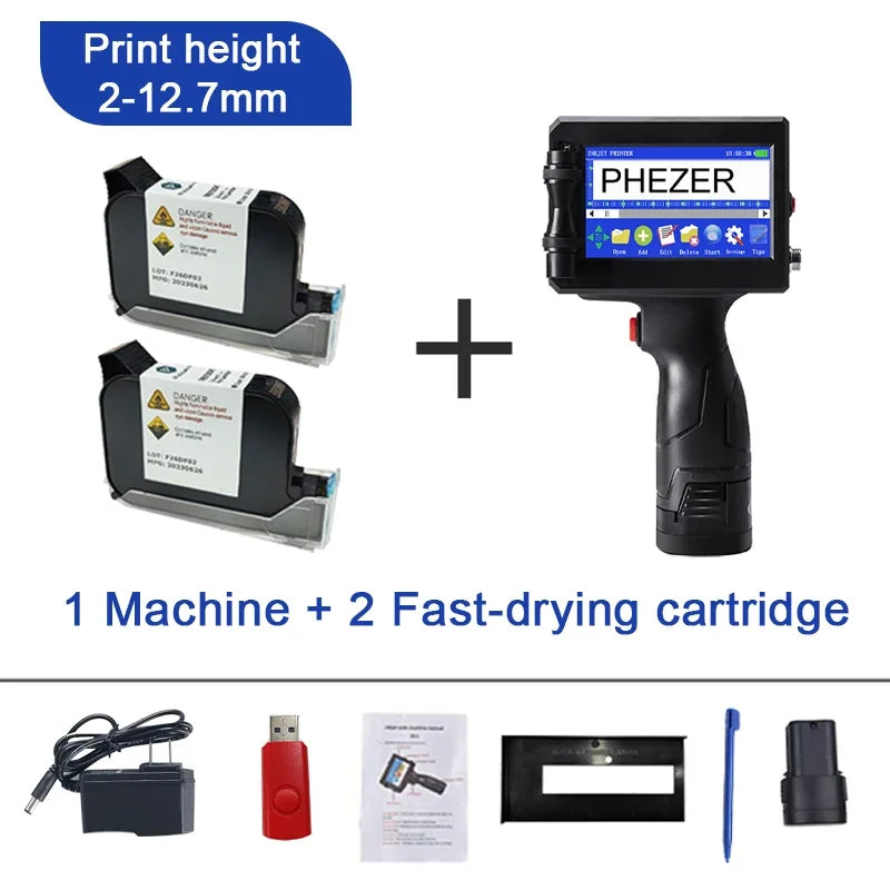 Handheld Inkjet Printer 12.7mm Date Code QR Logo Printing