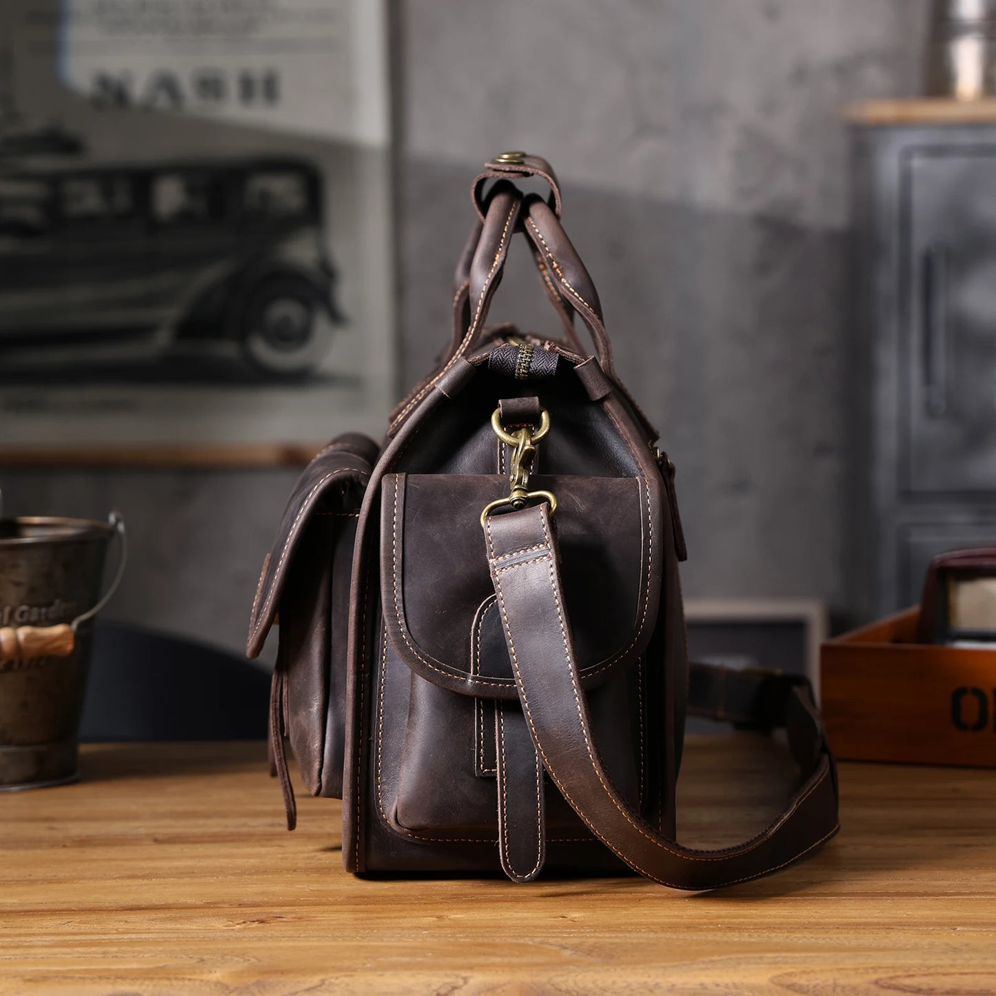 14” Genuine Leather Laptop Briefcase Vintage Messenger Bag