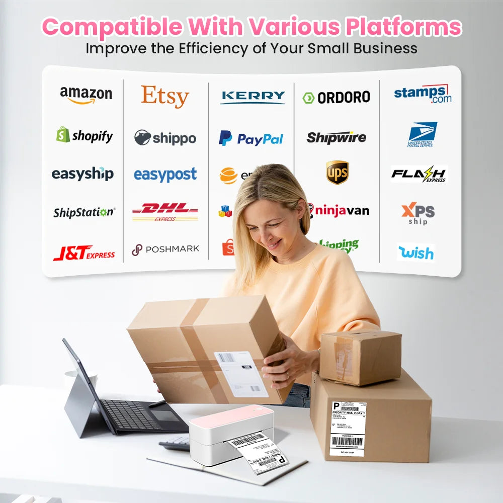 Compact Black Bluetooth Thermal Label Printer for Small Business
