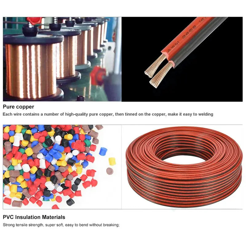 2 Pin Red Black Pure Copper Electrical Wire 8-14AWG
