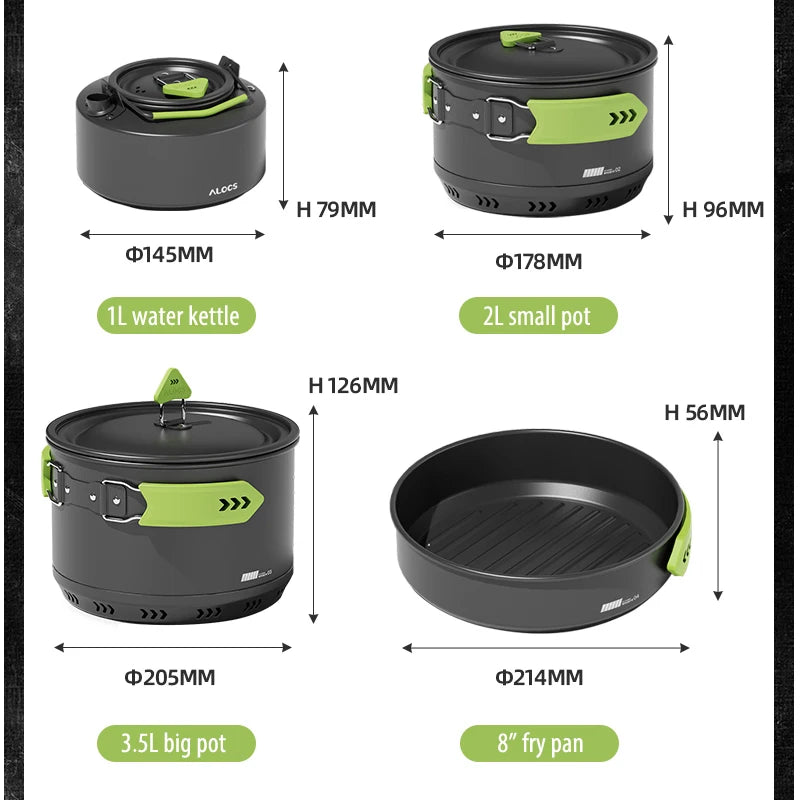 Portable Camping Cookware Set Pots Pan Kettle Mess Kit