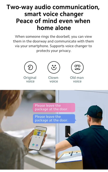 2K Smart Video Doorbell with Night Vision and AI Alerts