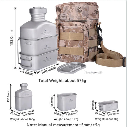 Titanium Camping Canteen Set Military Pot Pan Lid Chain
