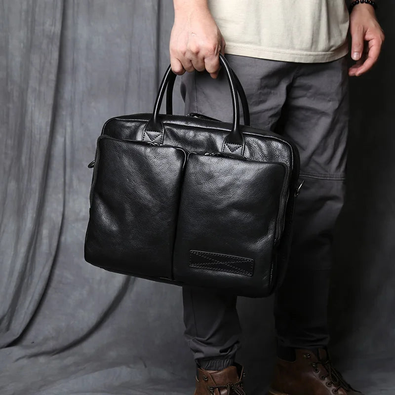 Leather Laptop Briefcase Messenger Bag Business Work Black