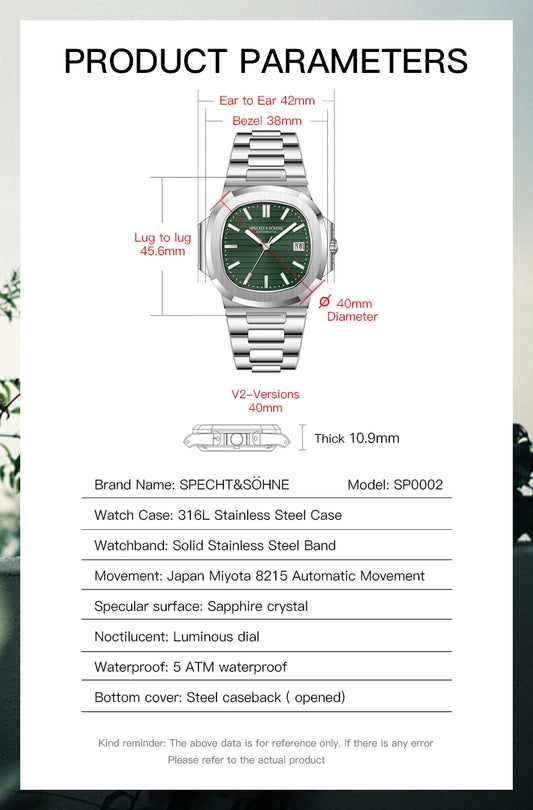 Men’s Automatic Mechanical Watch 50M Waterproof Black