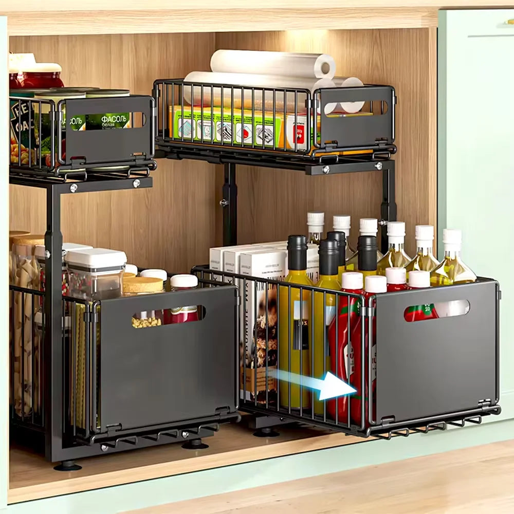 Adjustable Under Sink Storage Rack 2 Pack