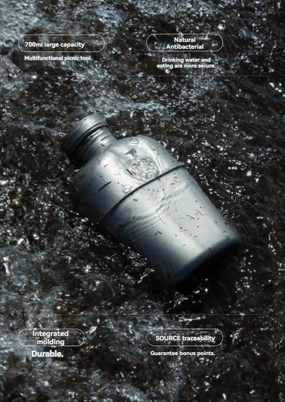 Titanium Camping Mess Kit with Water Bottle Ultralight Outdoor Set