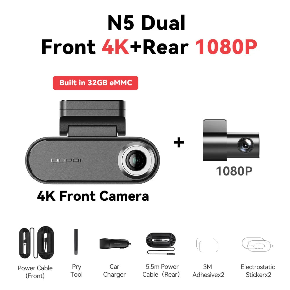 4K Dual Dash Cam Front Rear Camera GPS ADAS