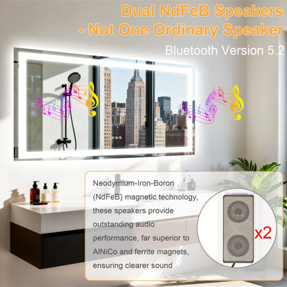 60x80cm Backlit LED Vanity Mirror Bluetooth Anti-Fog Waterproof