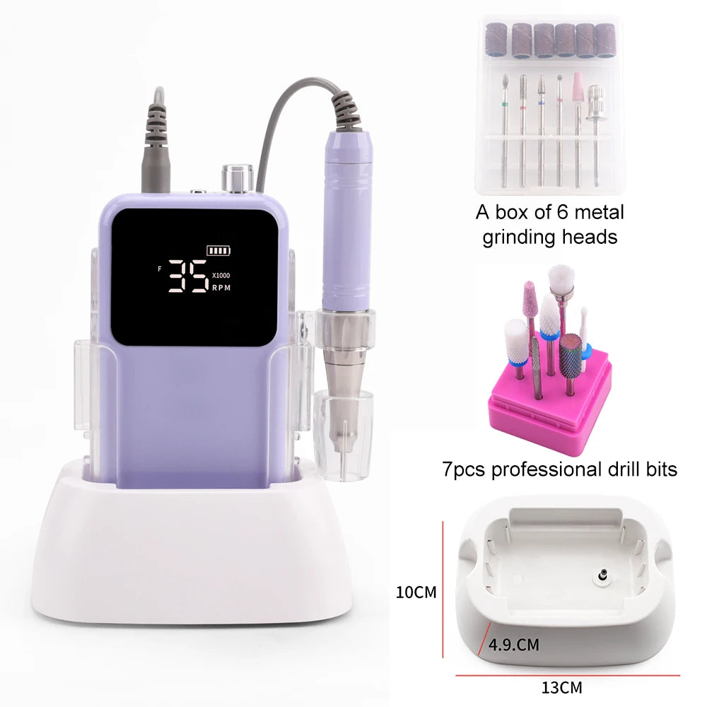 Cordless Nail Drill 35000RPM Rechargeable Manicure Kit 60 Set