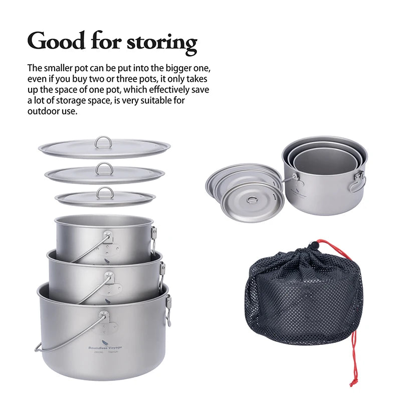 Portable Titanium Cooking Pot Set for Outdoor Camping