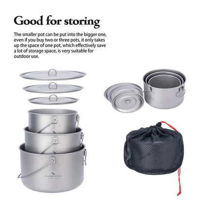 Portable Titanium Cooking Pot Set for Outdoor Camping