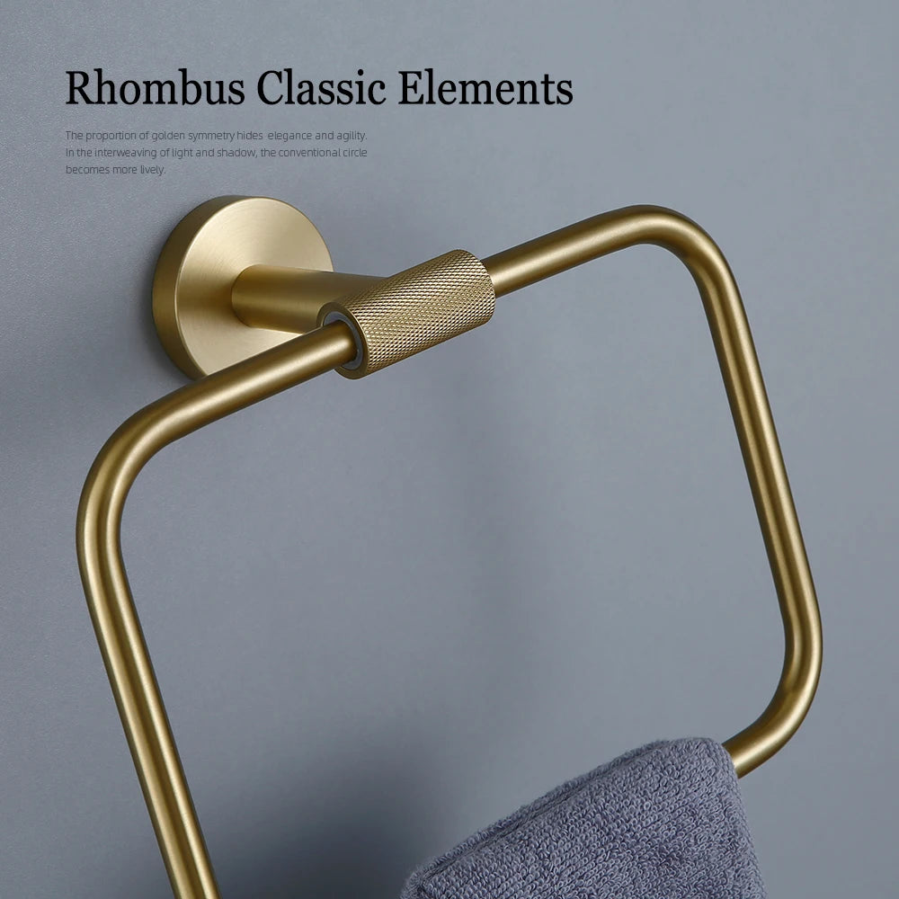 Gold Bathroom Accessories Set with Towel Bar and Hooks
