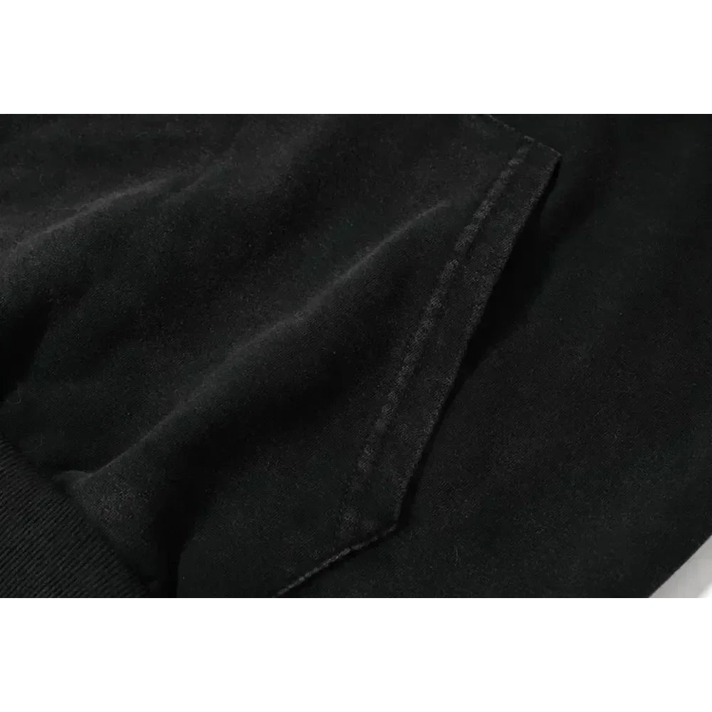 Retro Punk Denim Hoodie - Washed Harajuku Style, Long Sleeve Coat for Men and Women - Blaster (M)
