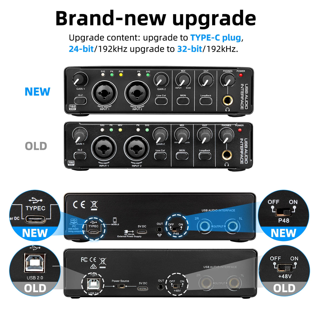 USB-C Audio Interface Sound Card for Live Recording