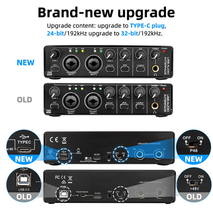 USB-C Audio Interface Sound Card for Live Recording