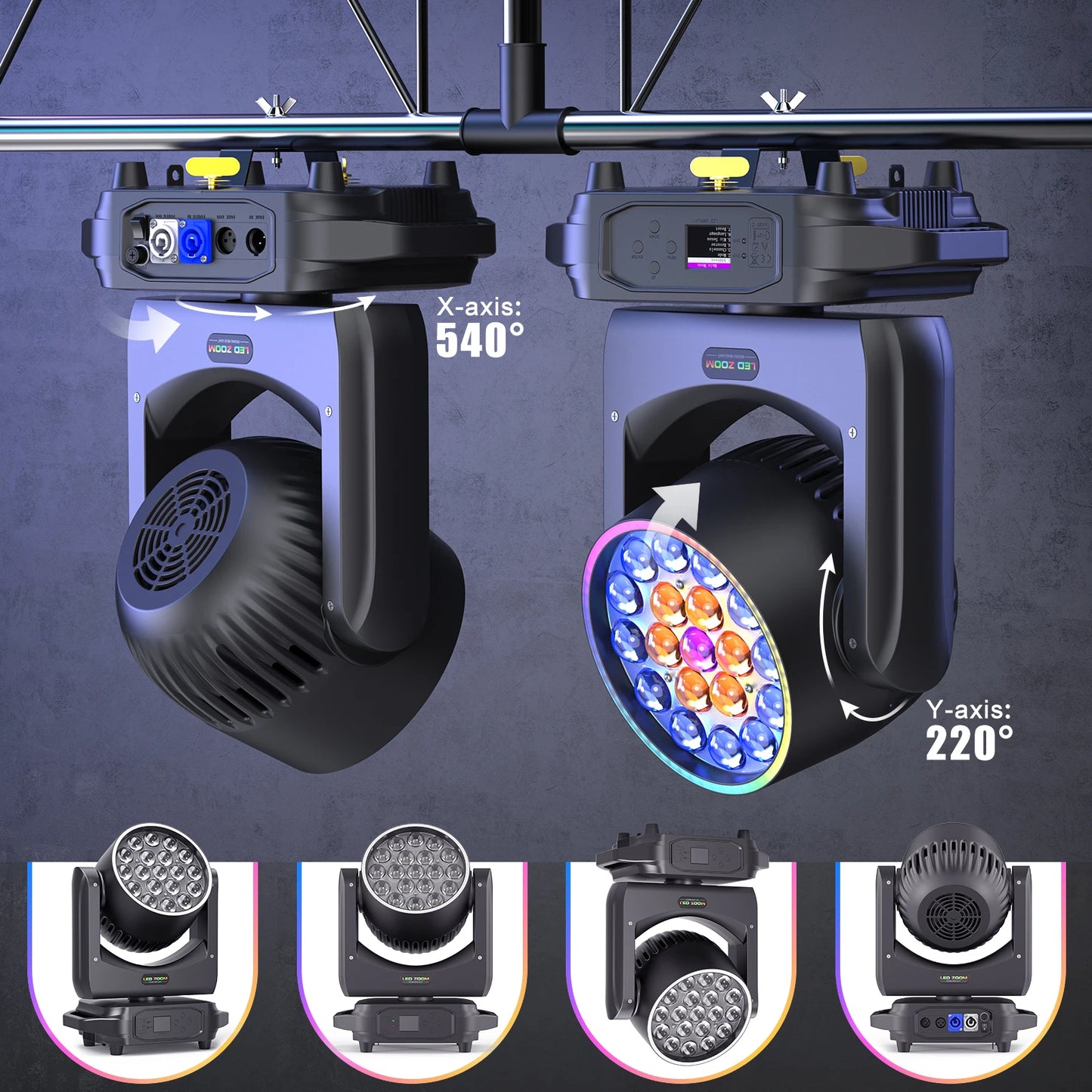 2 Pack 220W Moving Head Stage Lights RGBW LED