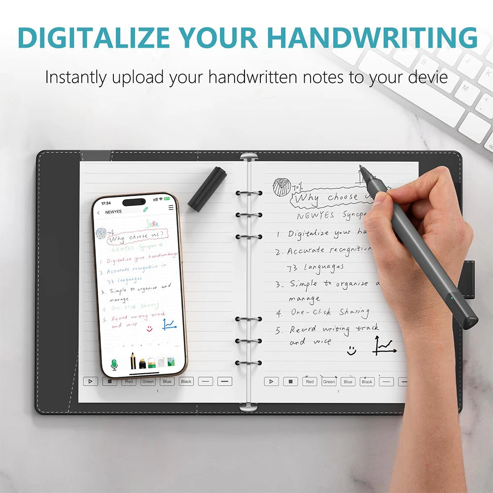 Smart Digital Pen with Bluetooth Sync and Reusable Notebook