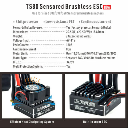 17.5T Sensored Brushless RC Motor with 80A ESC