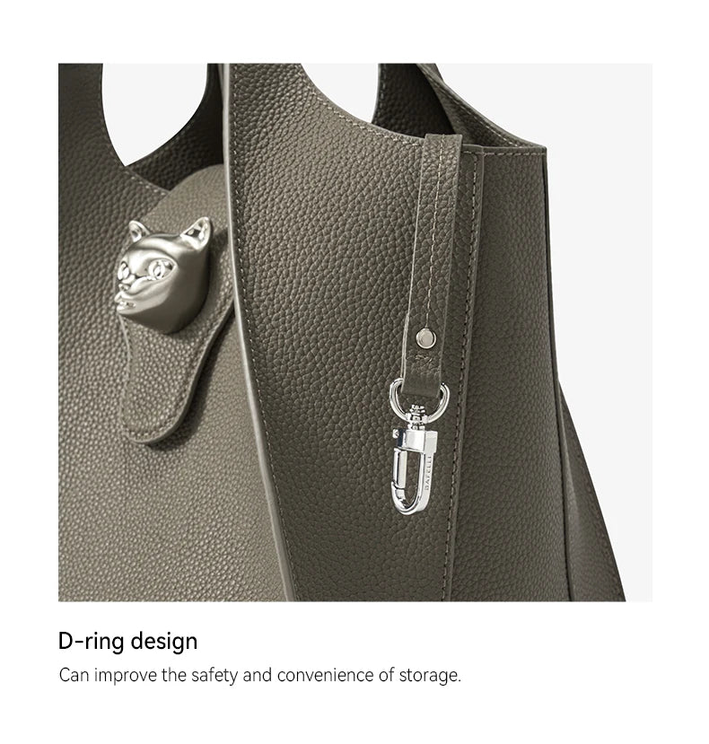 Gray Leather Tote Bag for Work and Travel