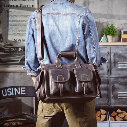 14” Genuine Leather Laptop Briefcase Vintage Messenger Bag