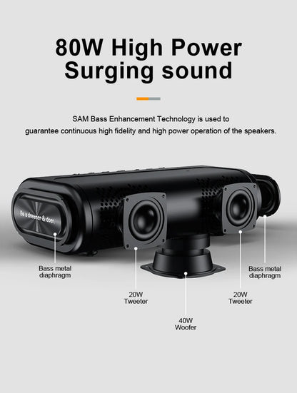 80W Portable Bluetooth Speaker with Deep Bass and Power Bank