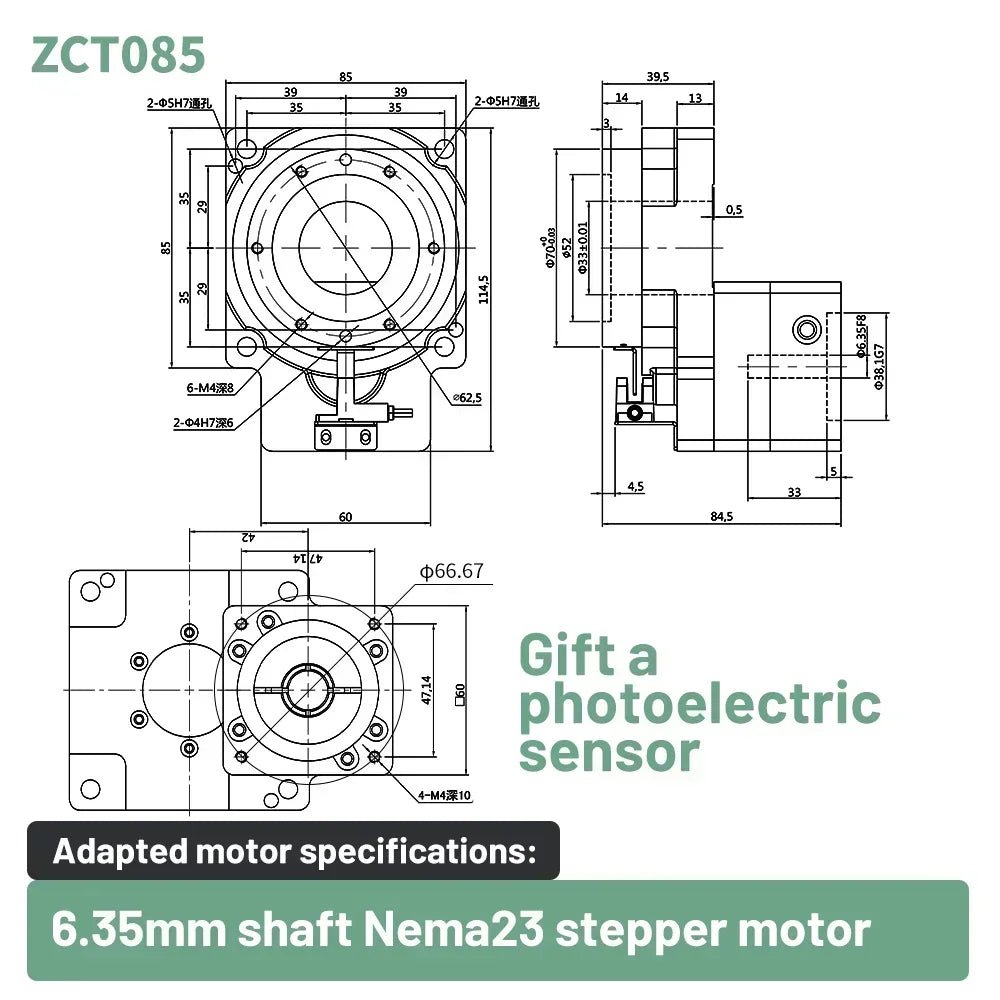 Heavy Duty CNC Rotary Table Stepper 6.35mm Shaft