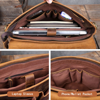 14" Dark Brown Leather Laptop Messenger Bag