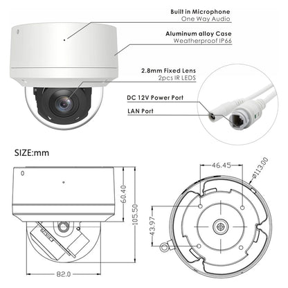 8MP 4K PoE PTZ Security Camera 5X Zoom