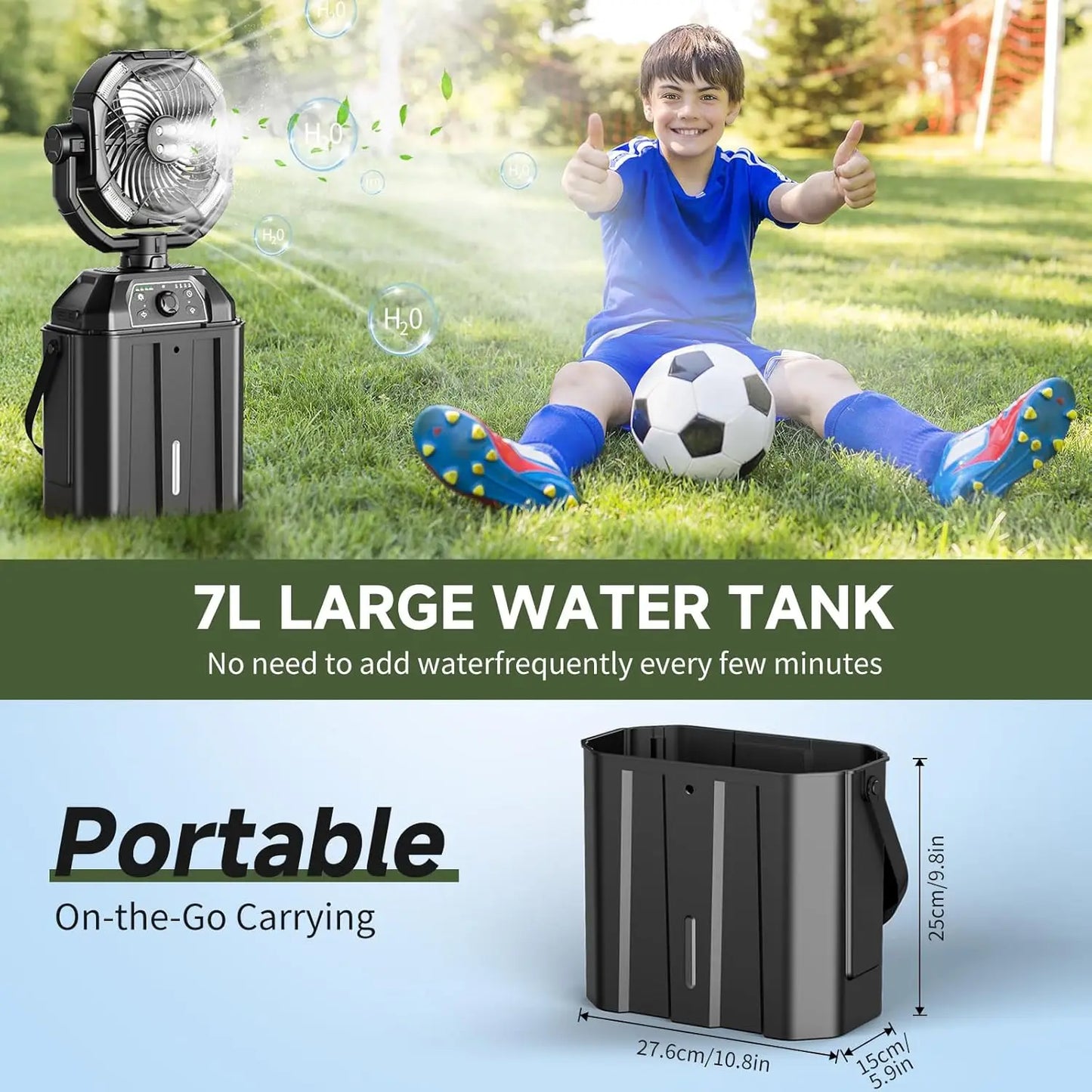 7L Bucket Misting Fan with USB Rechargeable Battery
