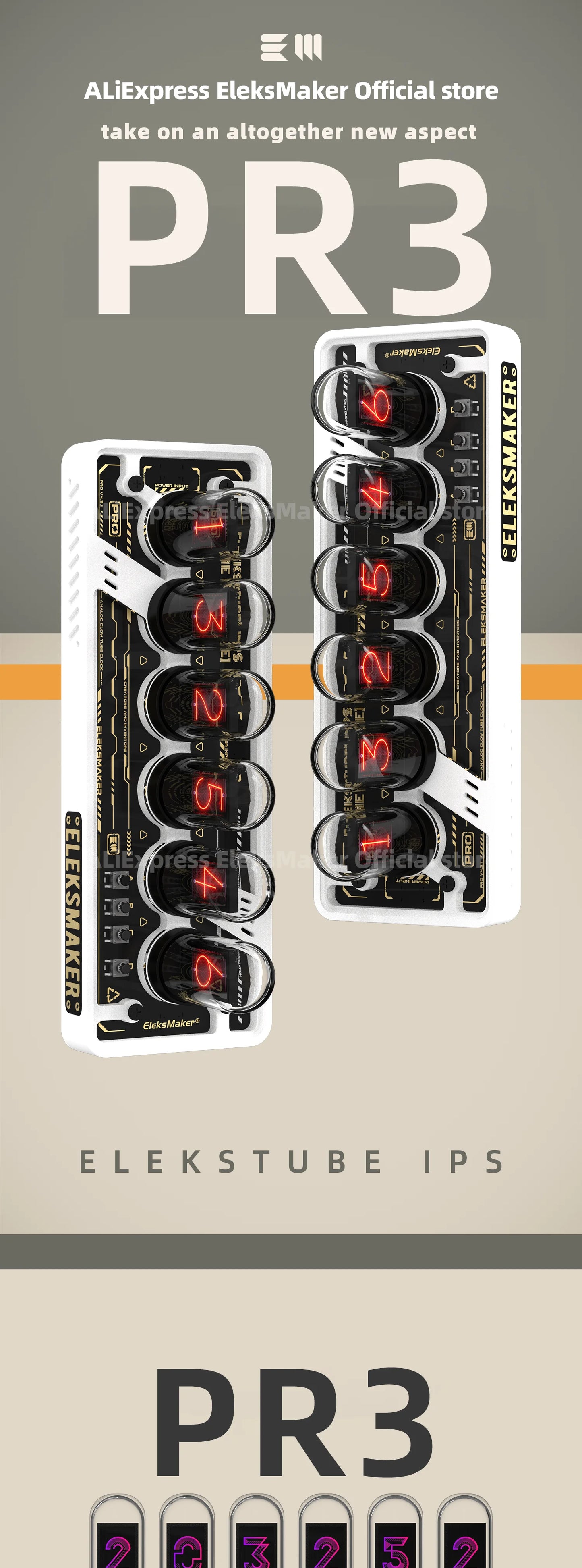 IPS 6-Bit Nixie Tube Clock Retro LED Desk Display