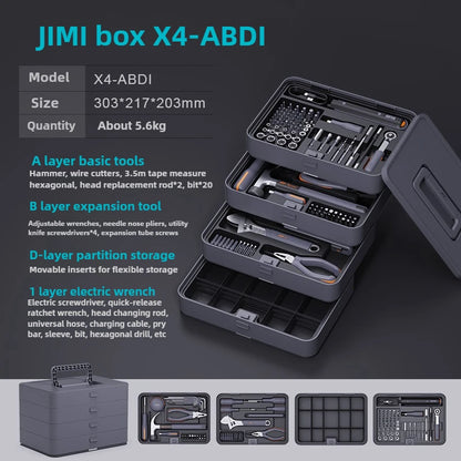 Multi-Purpose Hand Tool Set with Stackable Tool Box