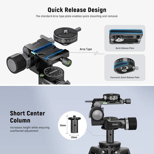 Fine Micro-Control 2-Way Tripod Head for Photography