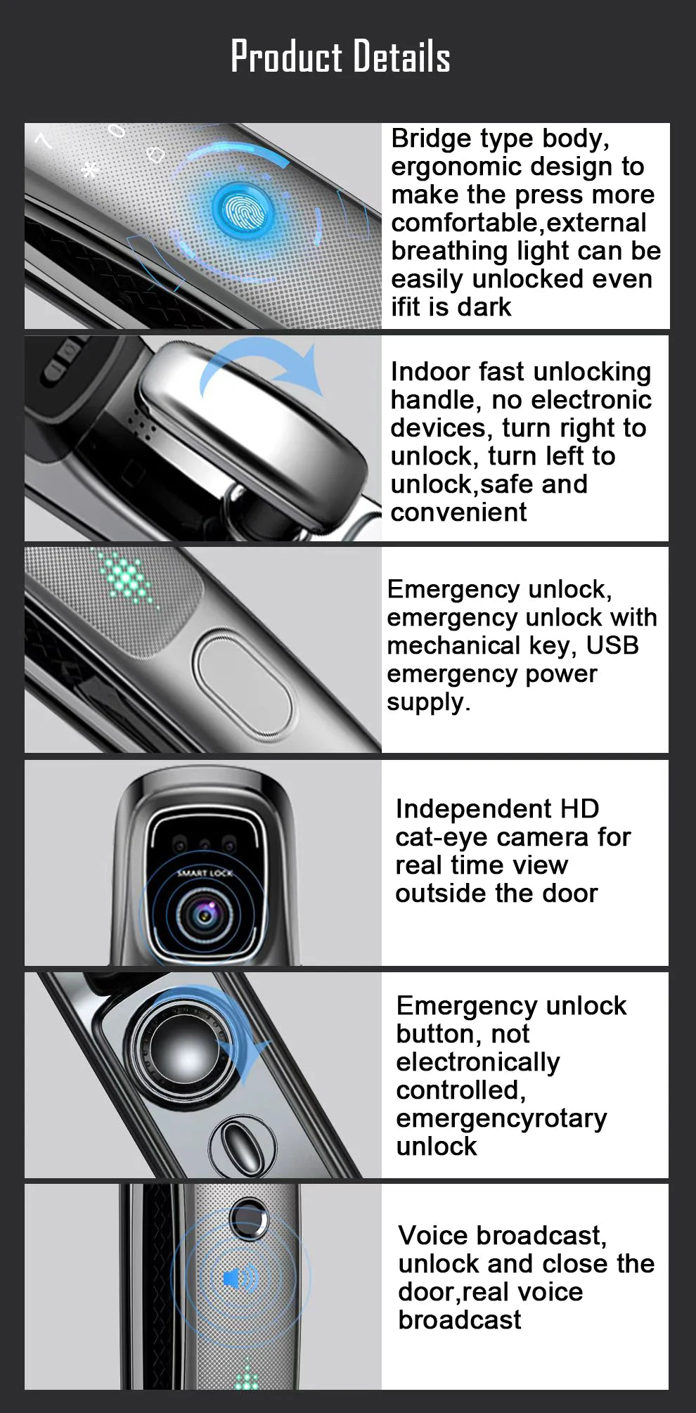 Digital Door Lock Face Unlock Matte Black