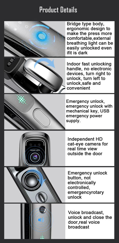 Digital Door Lock Face Unlock Matte Black
