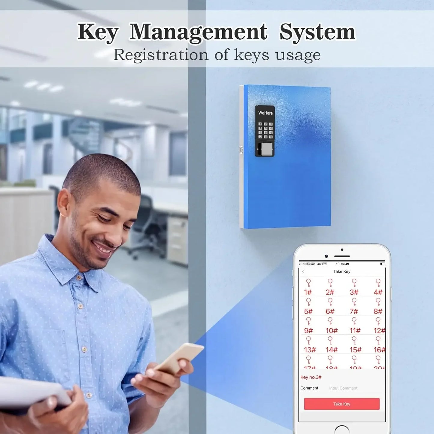 32-Key Digital Key Storage Safe Blue