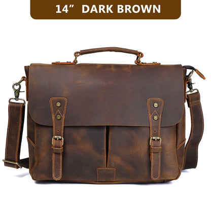 14" Dark Brown Leather Laptop Messenger Bag
